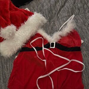 Women's Red Santa Costume Chemise with Faux Fur Trim